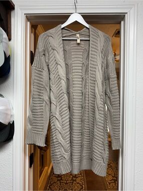LARA Cable-Knit Open Front Cardigan - Taupe